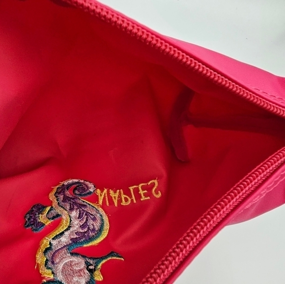 Nylon Cosmetic Pouch Naples Embroidery Gold Accents Zipper Closure - Picture 4 of 5